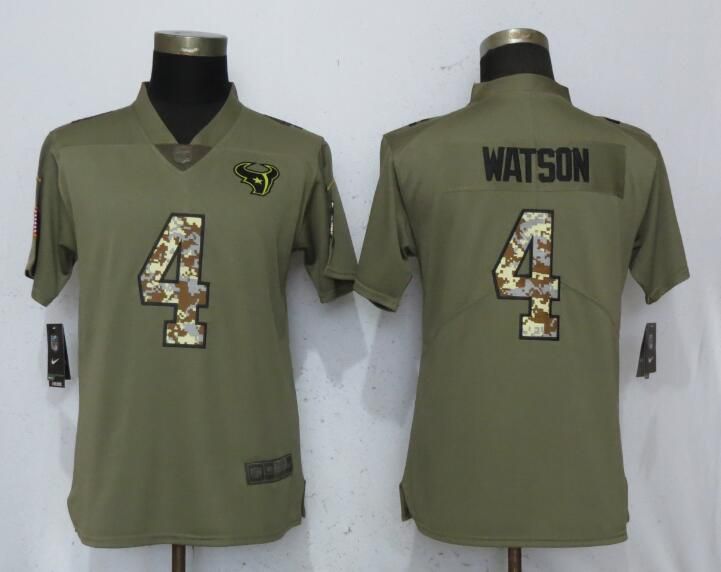 Women Houston Texans #4 Watson Olive Camo Carson Nike Salute to Service Player NFL Jerseys->women nfl jersey->Women Jersey